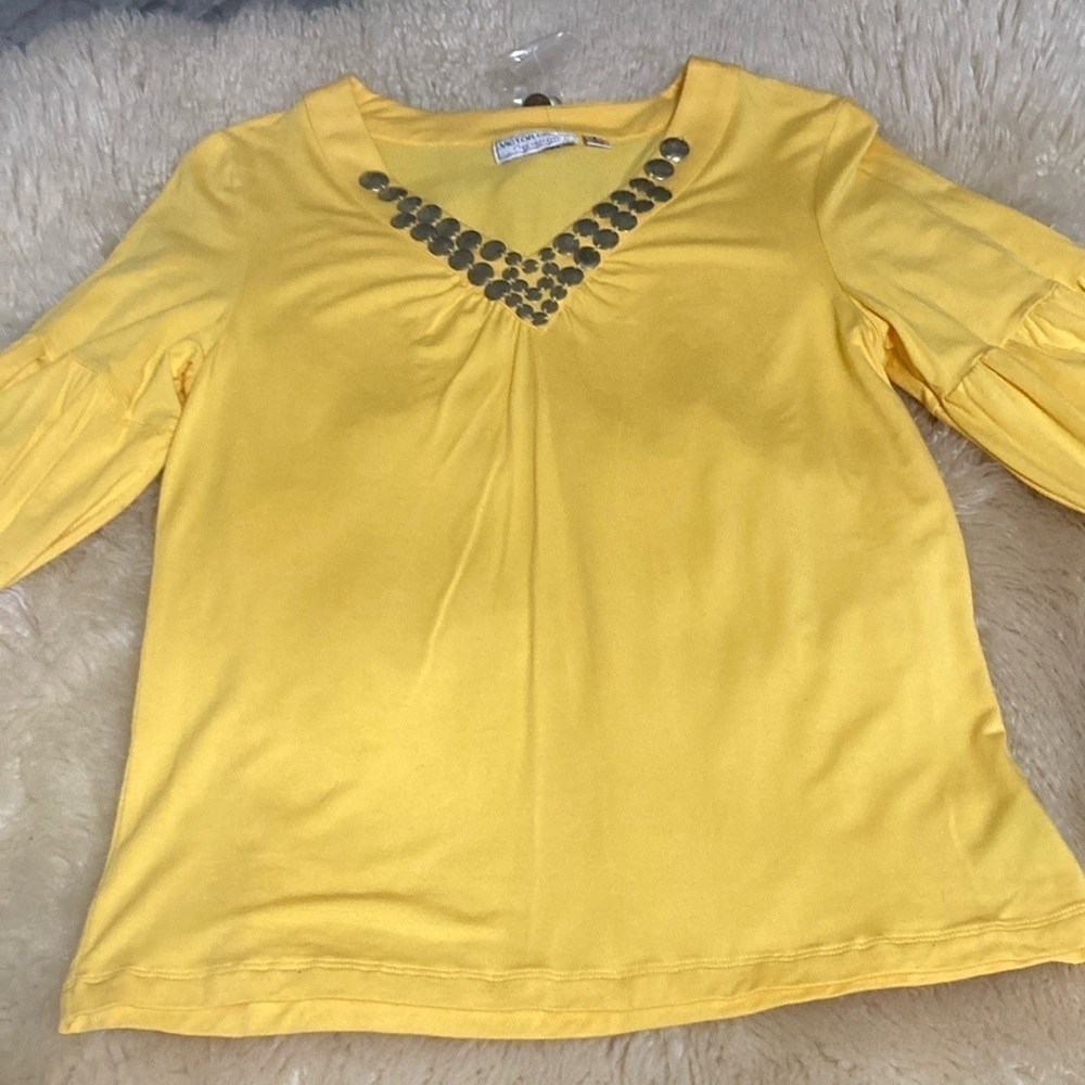 Yellow v neck long sleeve top size S